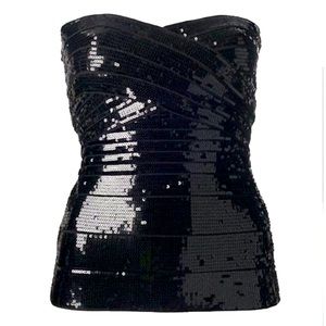 Herve Leger XS Daría Black Bandage Sequined Corset